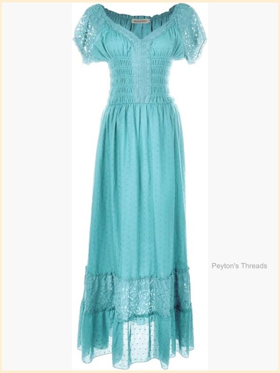 Dresses & Skirts - Cap Sleeve Lace Trim Smocked Waist Maxi Dress - Boho Renaissance